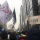 Women marching earlier today in Seoul with a flag or D.Va’s bunny symbol, via @marchseoul.